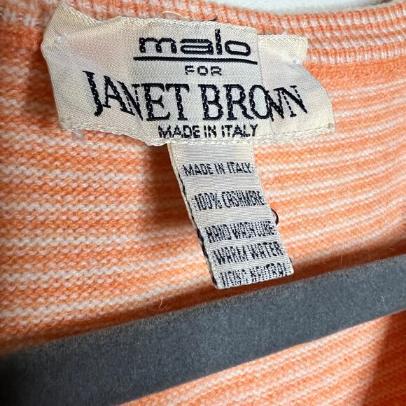 Vtg Malo for Janet Brown Cashmere Sweater Vest XL Mens Orange Striped Knit 80s - Picture 3 of 5